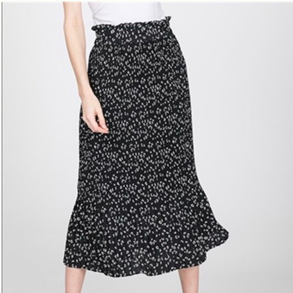 Leopard Midi Skirt Black White Pleated Stretch